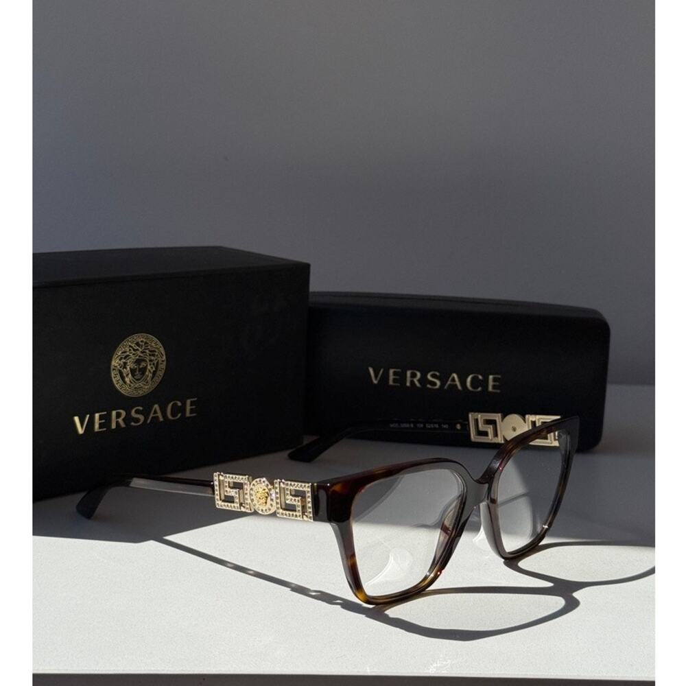 NEW Versace VE3358-B Brown Crystal Strass Oversized Frames